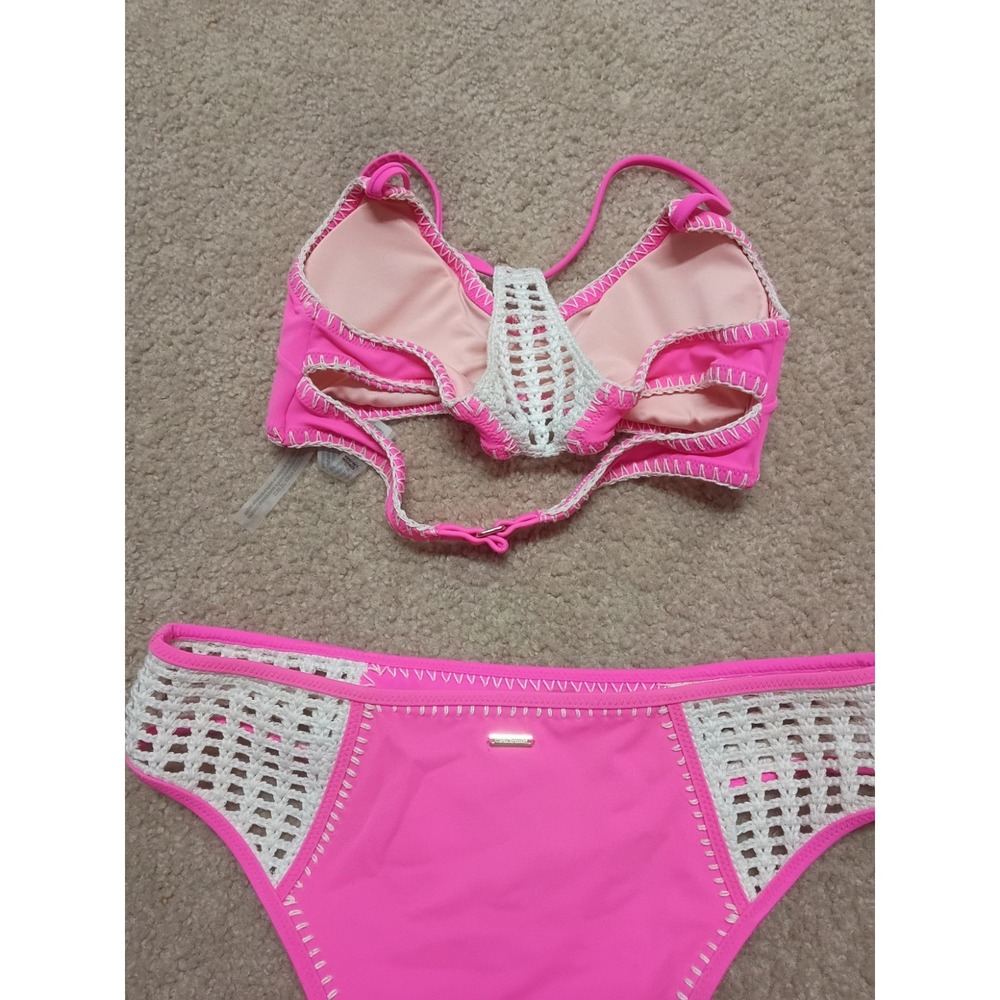 Victoria's Secret Swim Kiawah Crochet Bikini Swimsuit Set Small Pink Crochet - Picture 3 of 6